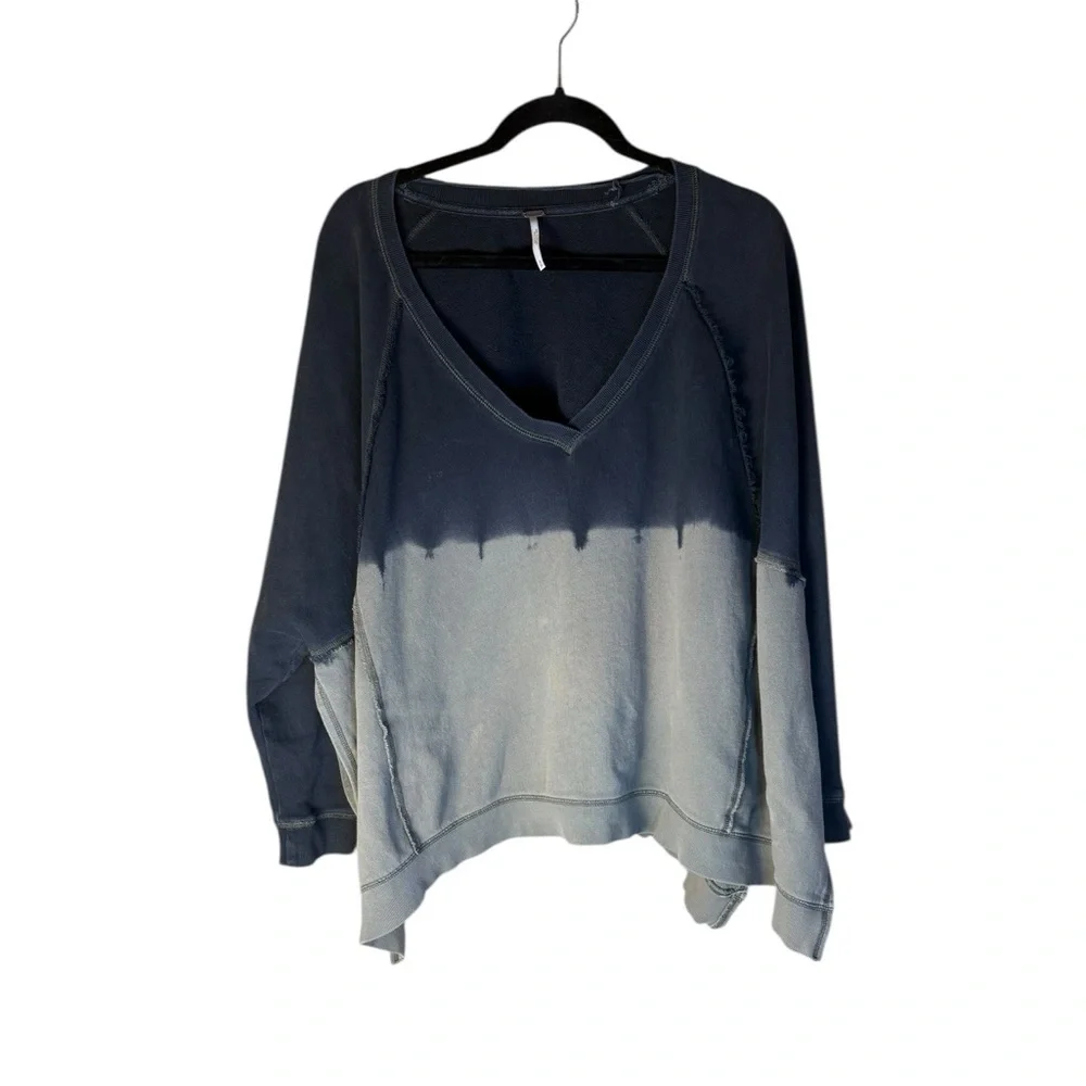 Free People Black Gray Double Dip Dye Oversized Boxy Sweatshirt Side Slits M